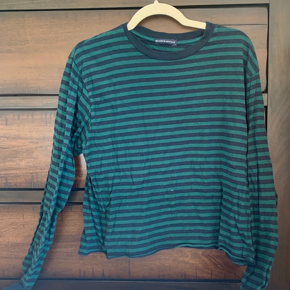 Green and Black Striped Cropped Long Sleeve